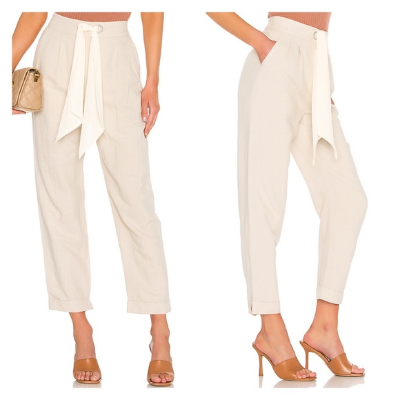 L’Academie Mina High Waist Linen Blend Pants Nude - Picture 2 of 12
